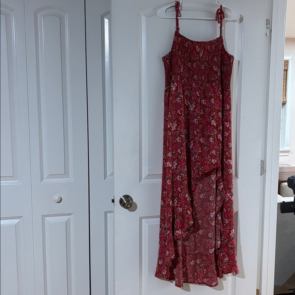Crystal Doll Red and Pink Textured Dress